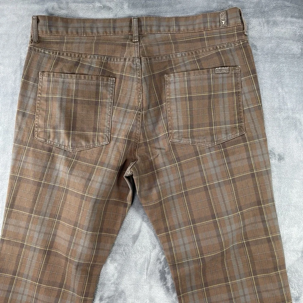 7 For All Mankind Mens 36x32 Dylan Straight Leg Jeans Plaid Denim Pants USA Made